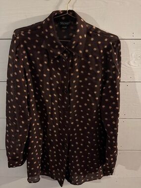 Shomi Brown Polka Dot Long-Sleeve Blouse